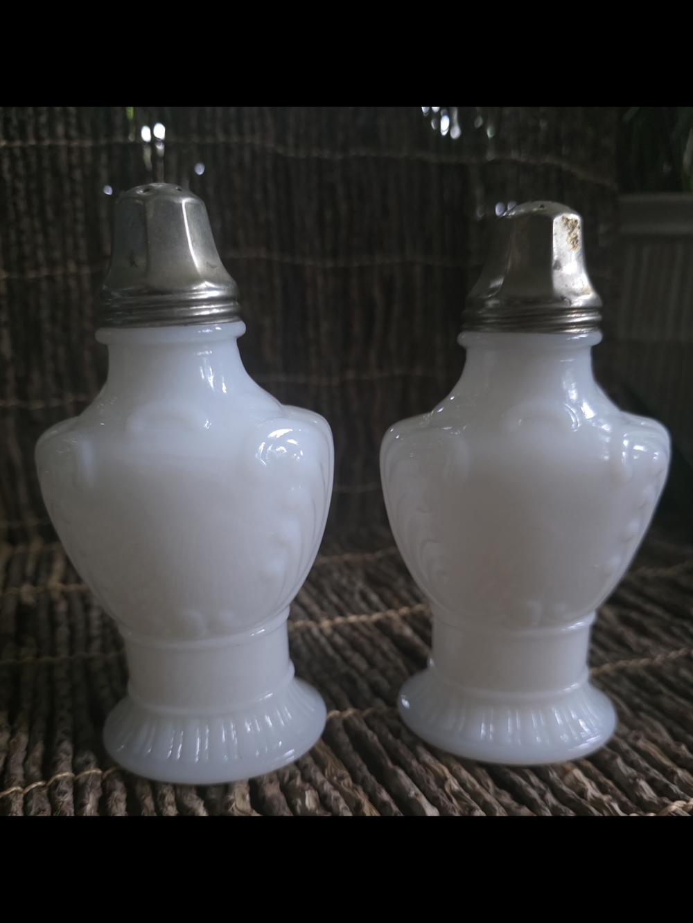 Antique White Milk Glass Salt and Pepper Shakers EAPG